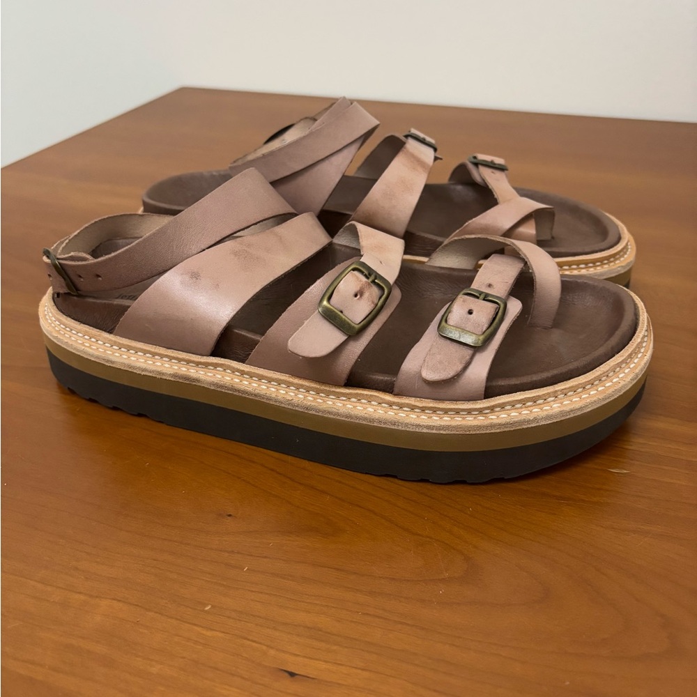 Jeffrey Campbell Free People Tan Leather Footbed Platform Sandals Women Size 10